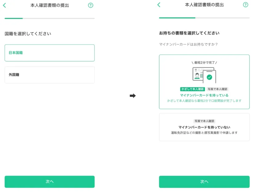 コインチェック（Coincheck）の本人確認書類提出画面のスクリーンショット