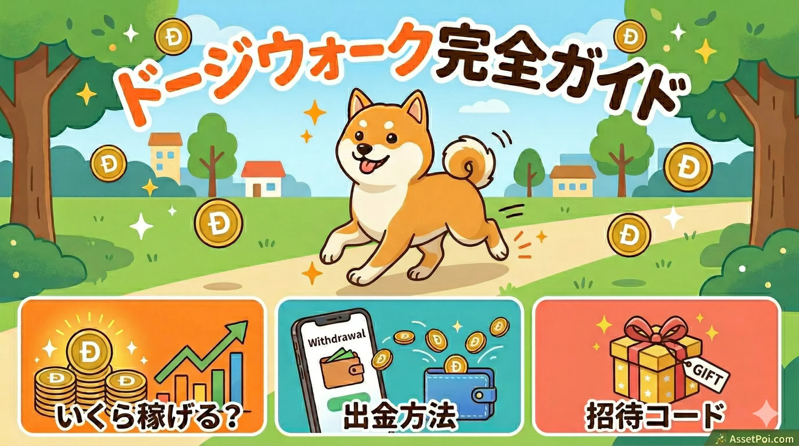「ドージウォーク完全ガイド｜どれくらい稼げる？出金方法・招待コード」のアイキャッチ画像