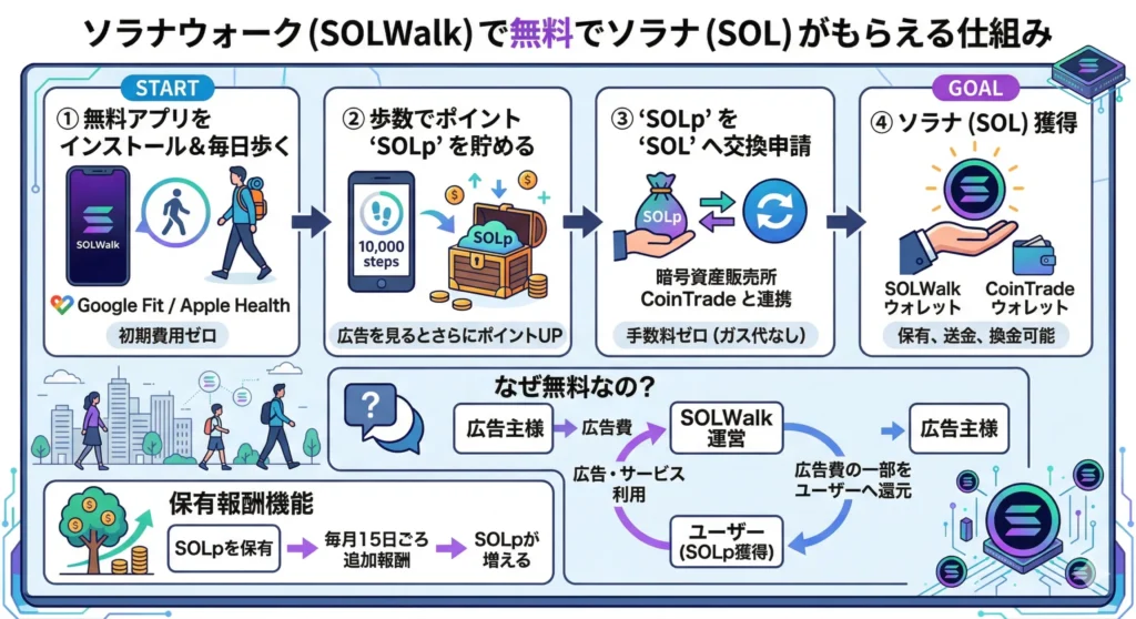 SOLWalk(ソラナウォーク)アプリの収益モデル図解