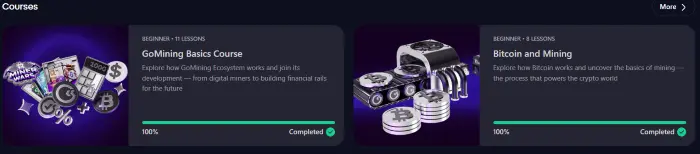 GoMiningAcademyにある受講可能講座のスクリーンショット